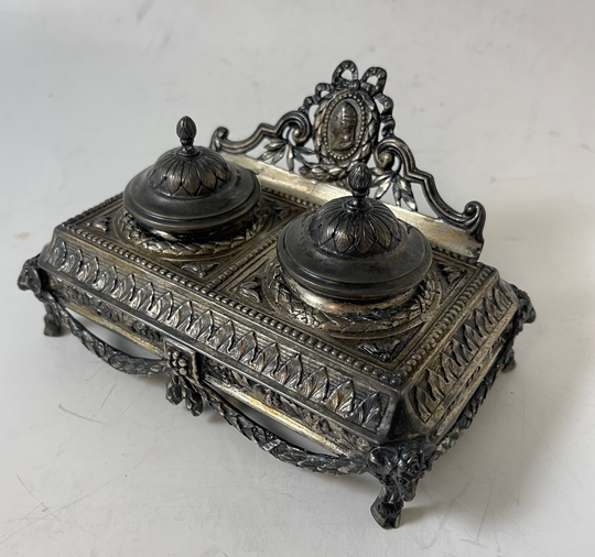 Antique Inkwell/Intricate Victorian Design 800 Silver Circa 1880S #theshopsinuptown Sw#20x