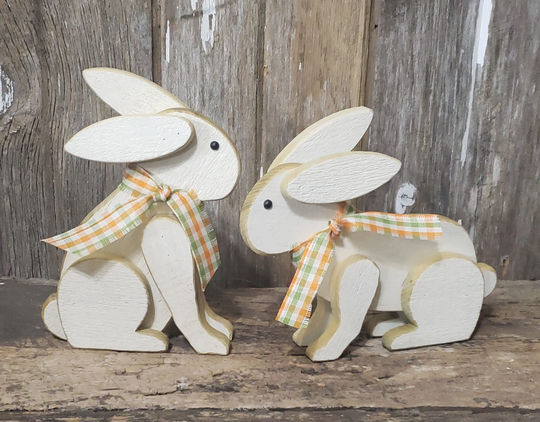 Rustic Easter, Wood Rabbit, Farmhouse Decor, White Easter Spring Primitive Tray Decor