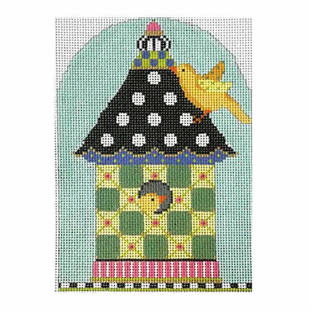 Needlepoint Handpainted Kelly Clark Green Checkered Birdhouse 4x7 -Free Us Shipping