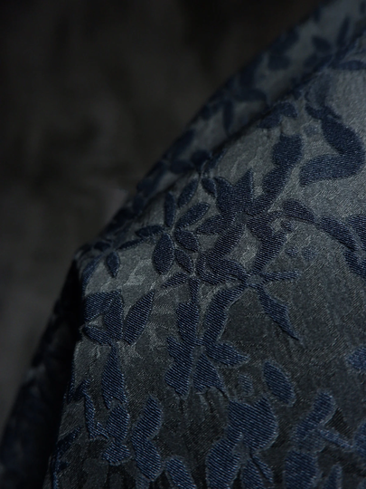 Jacquard Fabric - Polyester Blended Black Blue Floral Texture Prom Dress - Lady By The Meter - D32-2