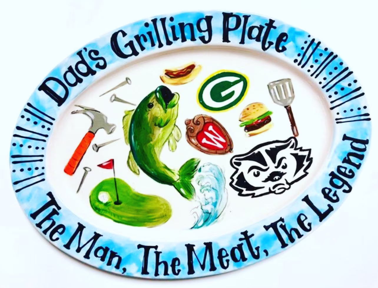 Ceramic Custom Oval Husband Grill Master Fathers Day Birthday Grilling Platter Grandpa Boyfriend Dad Daddy Burgers Gift Plate Seafood Beach