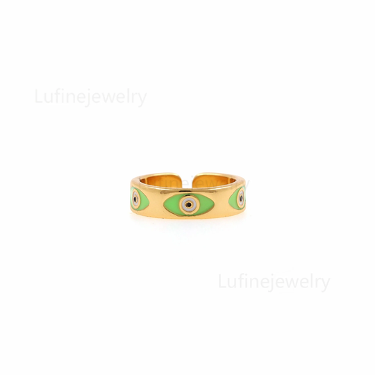 18K Gold Filled Enamel Evil Eye Rings, Dainty Ring, Gold Tiny Ring, Minimalist Ring, Adjustable Stacking Ring, Evil Jewelry