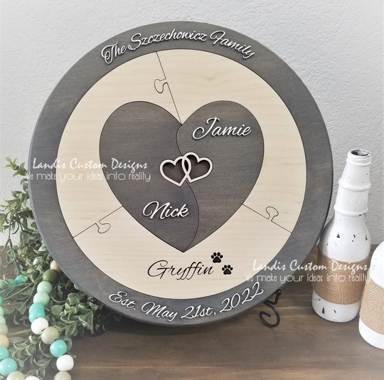 Unity/ Family Puzzle, Blended Family, Unity Alternative - Double Heart, Intertwined Heart