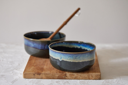 Set Of Two Large Handmade Ceramic Bowls, Rustic Pho Soup Deep Country Style Bohemian Unique Pottery Serving Bowl Set, Christmas Gift