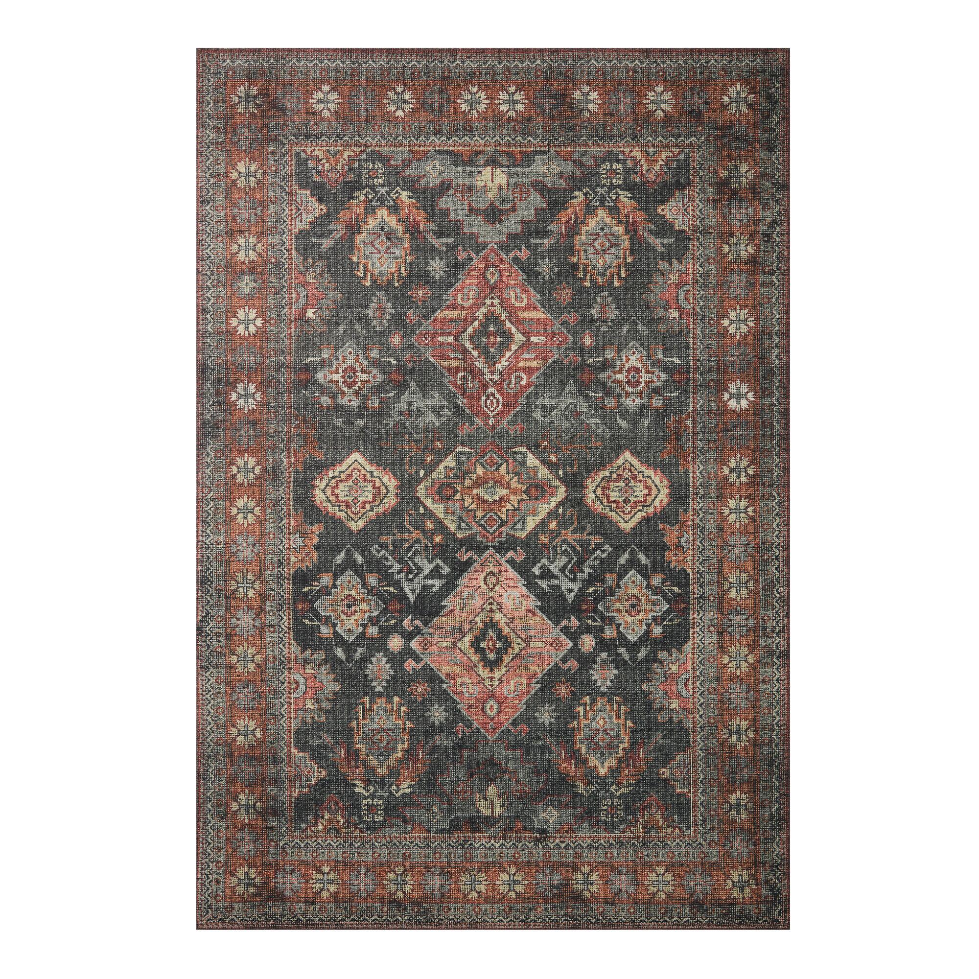 Blue and Rust Distressed Persian Style Skye Area Rug: Multi - Polyester - 5' x 8' by World Market
