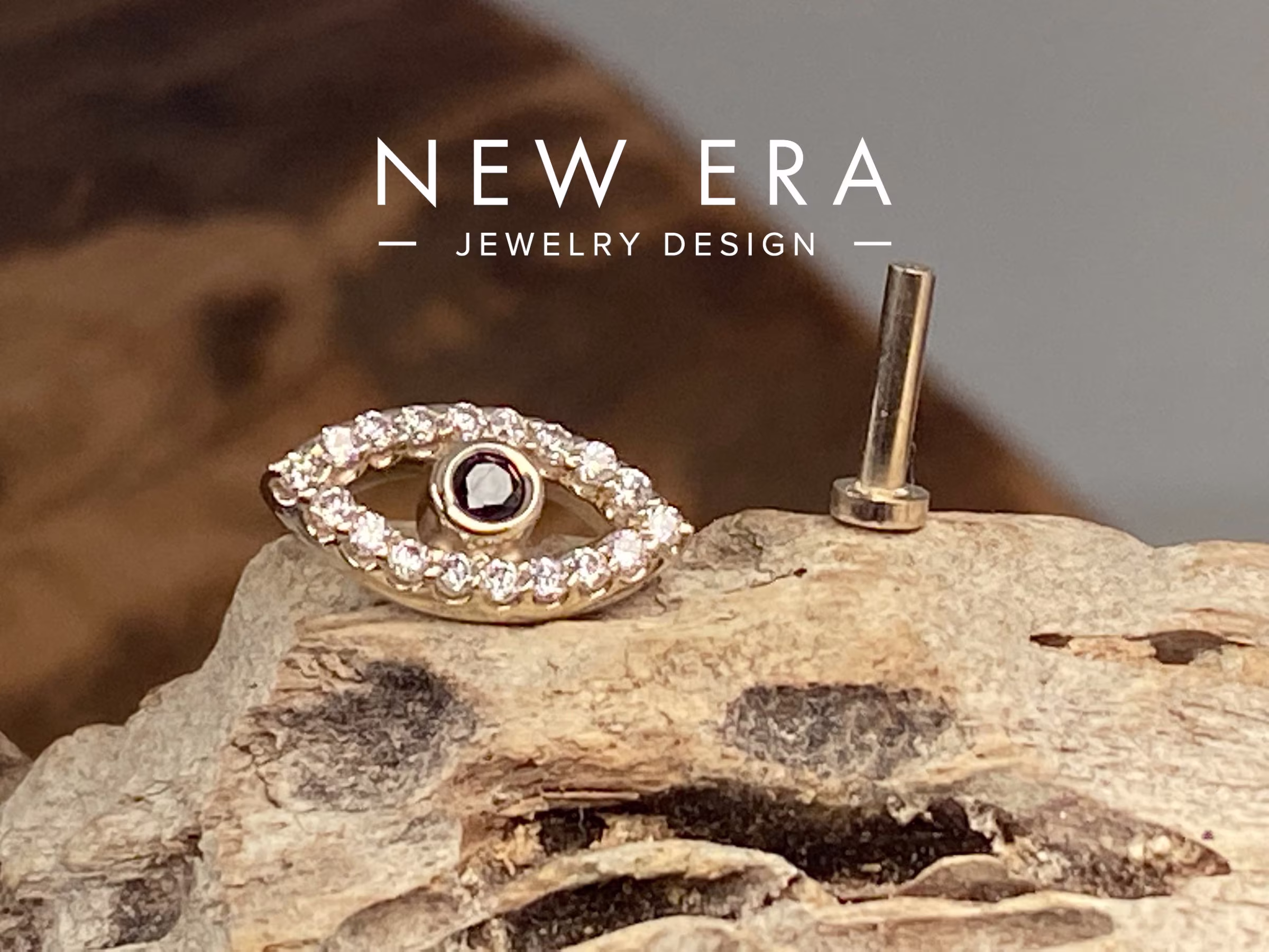 14 Karat Black Diamond Evil Eye. Solid Gold Eli Dermal. 16 & 18 Gauge Thread Options