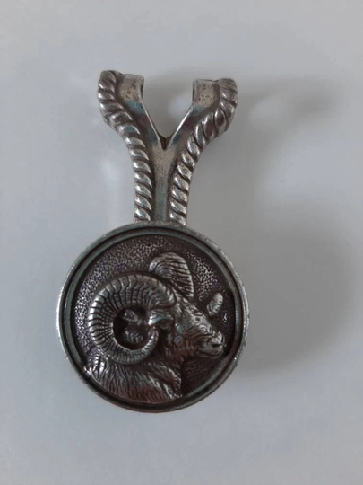 Large Vintage Silver Metal Ram's Head Pendant Made in Taiwan