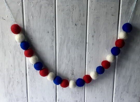 U.s.a. Garland/Patriotic Decor/4Th Of July Party/Felt Pom Ball Garland