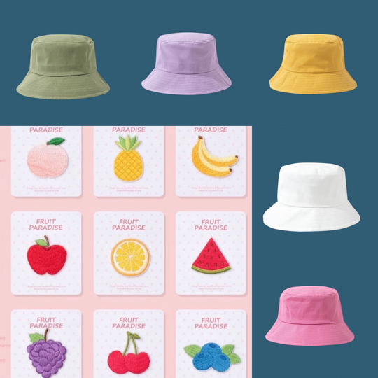 Fruit Bucket Hat, Embroidery Design Peach Cherry Orange Grape Hat Women