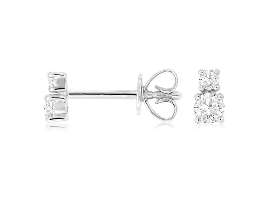 Estate .21Ct Diamond 14Kt White Gold 3D Classic 2 Stone Love Stud Earrings
