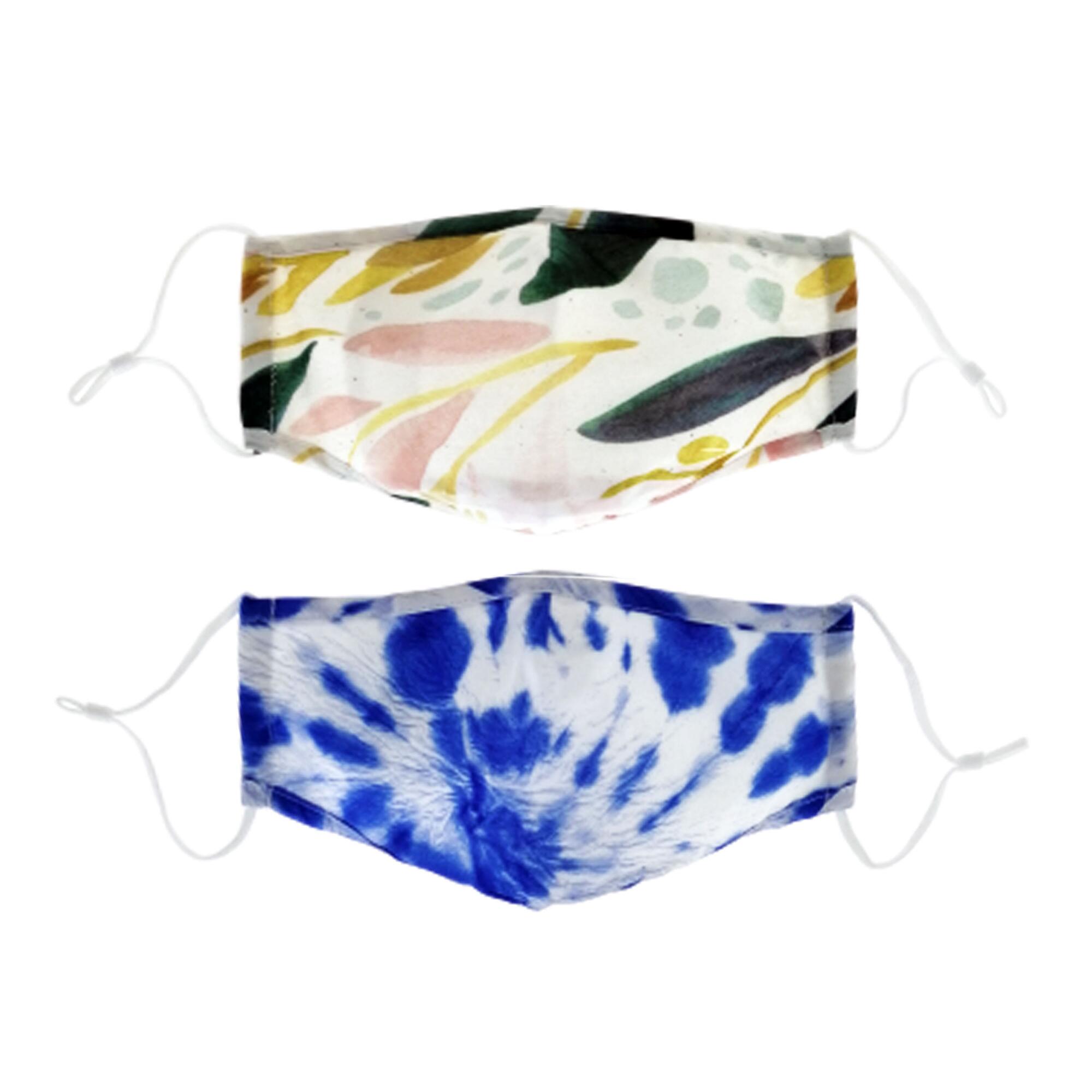 Blue Tie Dye and Leaf Triple Layer Cotton Face Masks 2 Pack by World Market
