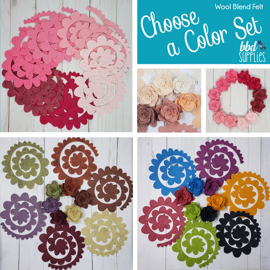 Wool Blend Felt Flowers | 12 3D Rolled Dahlia Pick A Color Set Diy Unassembled