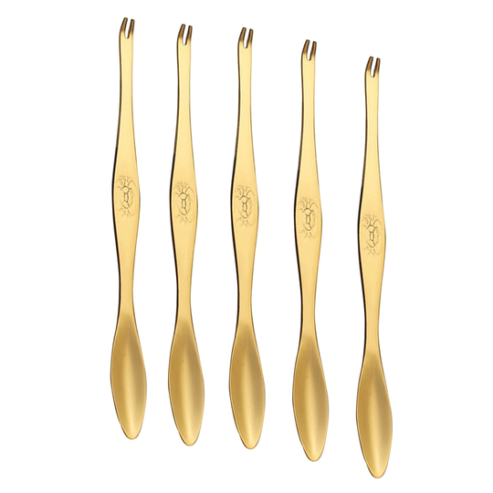 5Pcs Set Convenient Seafood Tools Spoon Easy Use Stainless Steel Long Handle 2 in 1 Crab Fork Pick for Daily Use - golden