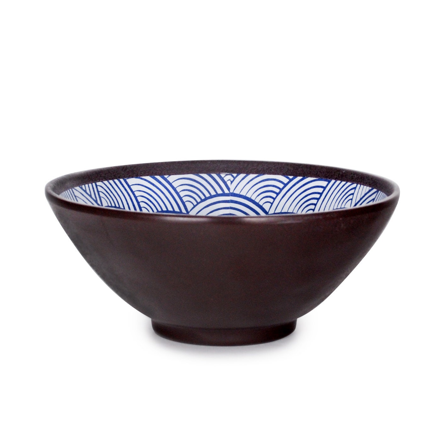 Japanese Style Seigaiha Waves Design Melamine Round Rice Noodle Udon Ramen Pho Bowl Matte Finish Durable Restaurant Use