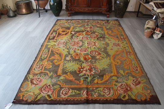 5'4"x8'6" Vintage Karabagh Kilim, Ethnic Kilim Rug, Bohemian Floral, Livingroom/N-664