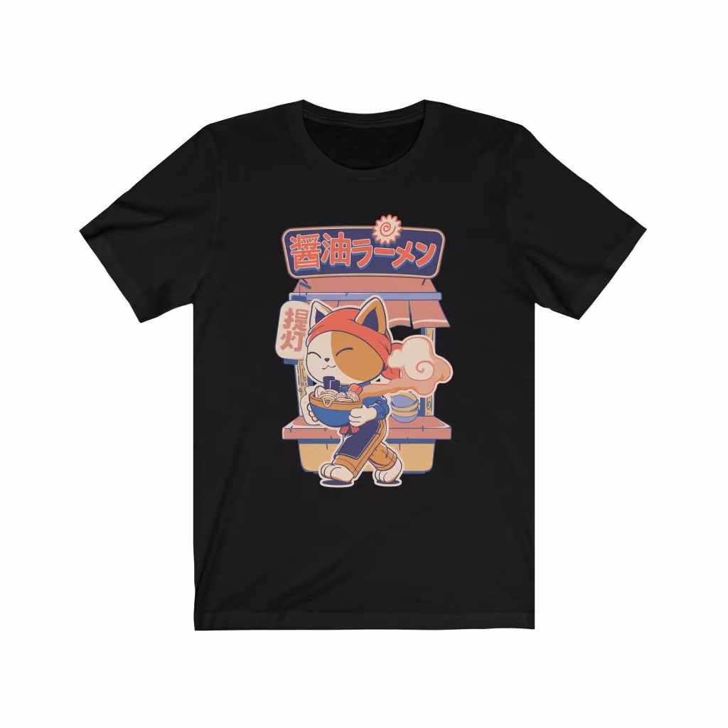 Cat Ramen Shop T-Shirt | Shirt Foodie Japan Kanji