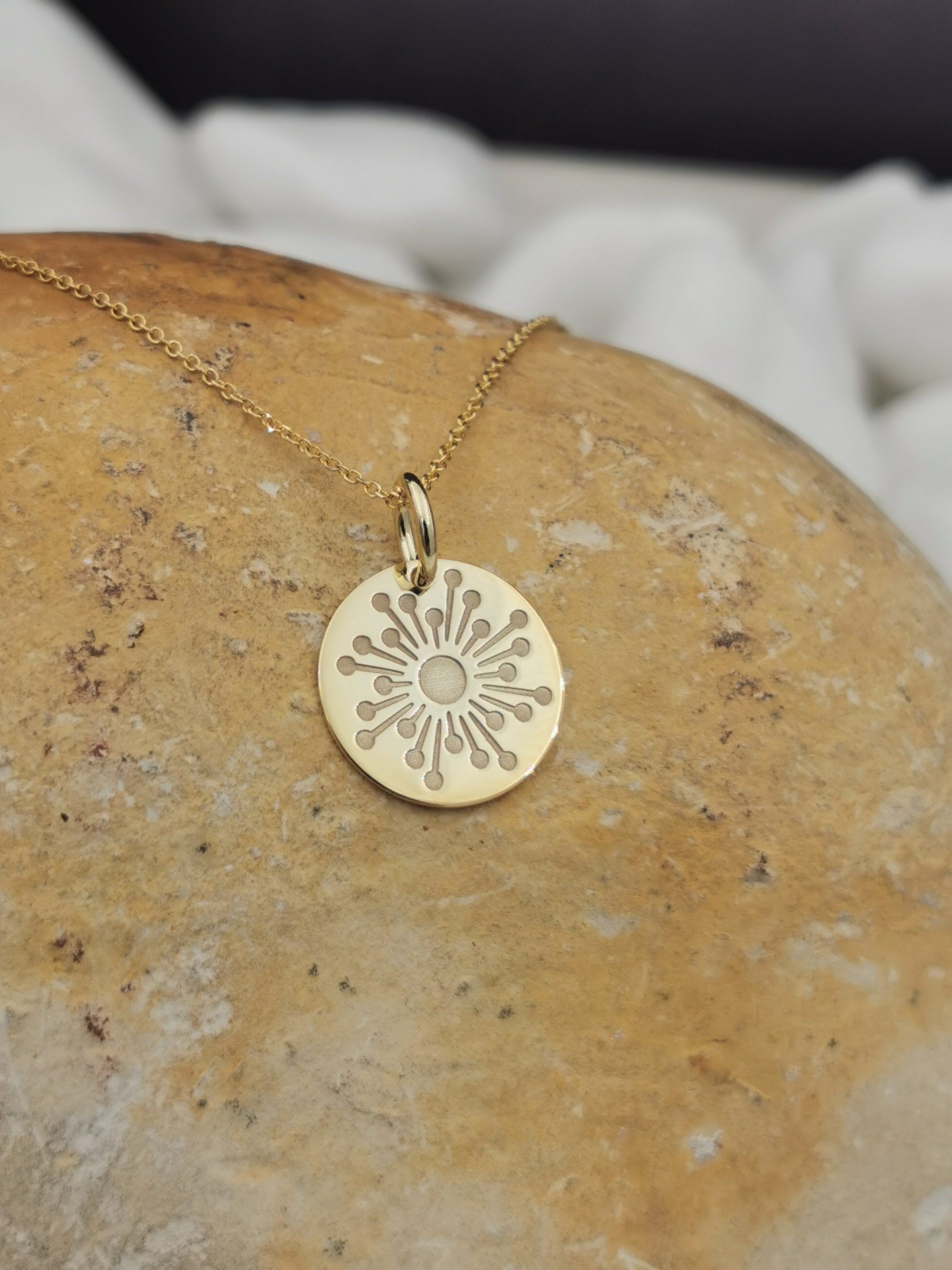 Dainty 14K Solid Gold Dandelion Necklace For Women, Pendant, Starbust Pendant Gift For Her, Personalized