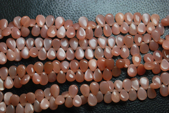 Natural Peach Moonstone Smooth Pear Drops Briolette Gemstone Beads 5Pc 10x7mm