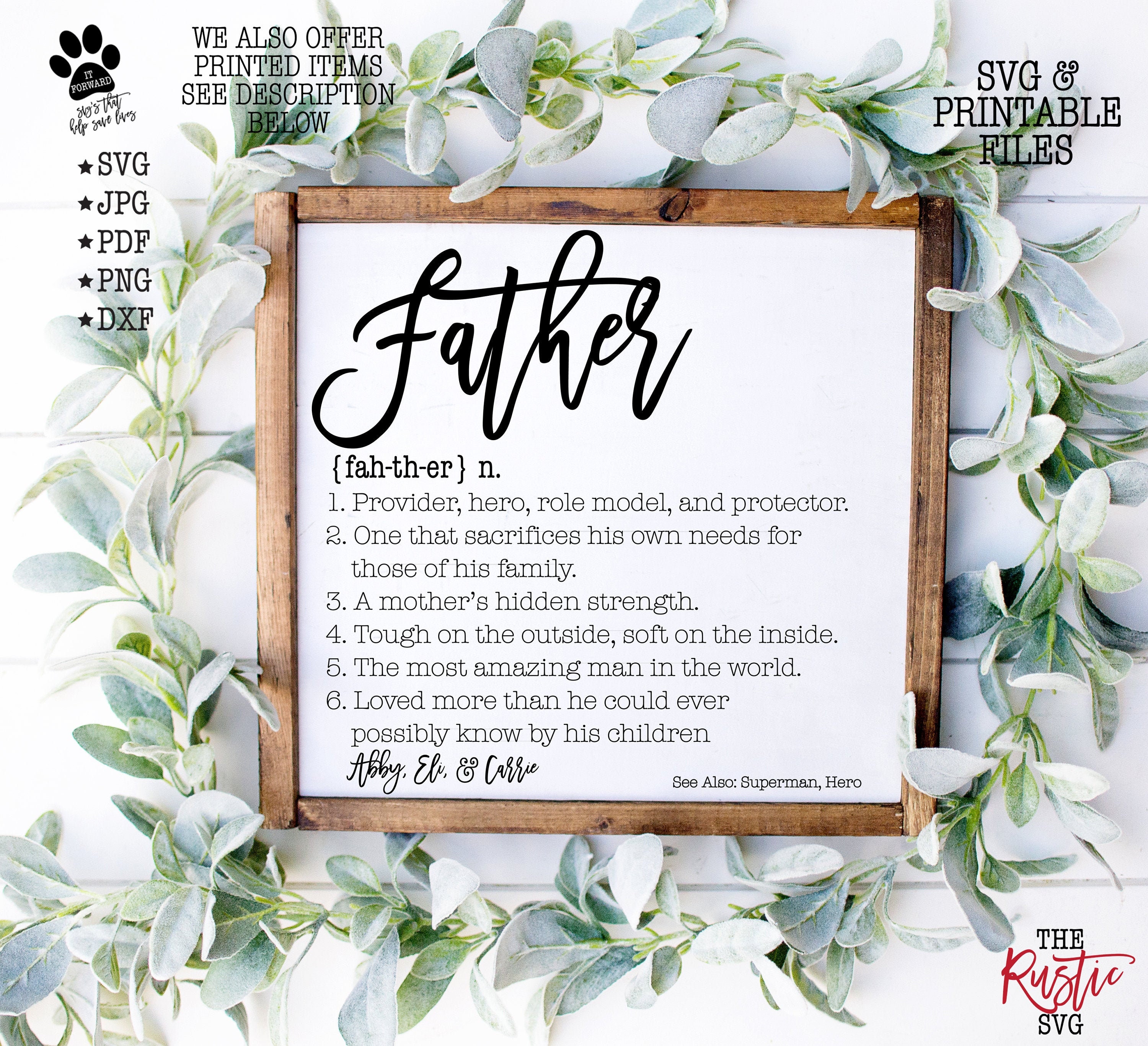 Father Definition, Svg, Father's Day Gift, Wood Sign, Kids Names, Custom Dad Names Svg, Silhouette, Cricut, 002