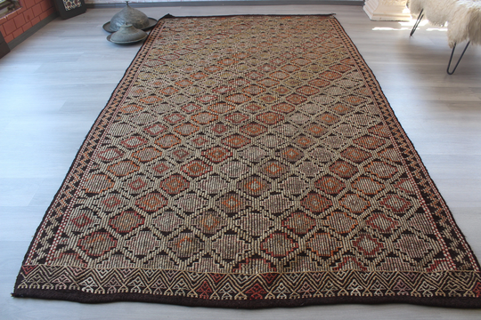Large Vintage Kilim Rug, Ethnic Embroidered Anatolian Rug/N-951 5'8"x10'6" Feet