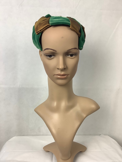 Vintage Hats Green Velvet Bows Bronze Satin Mini Hat Valerie Modes