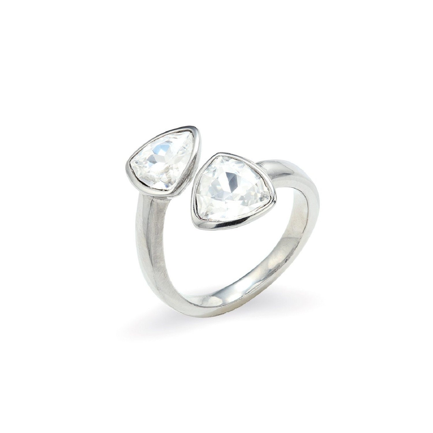 Swarovski Crystal Wrap Ring For Women Sparkly Triangle Clear Stone Around Handmade Gift Her