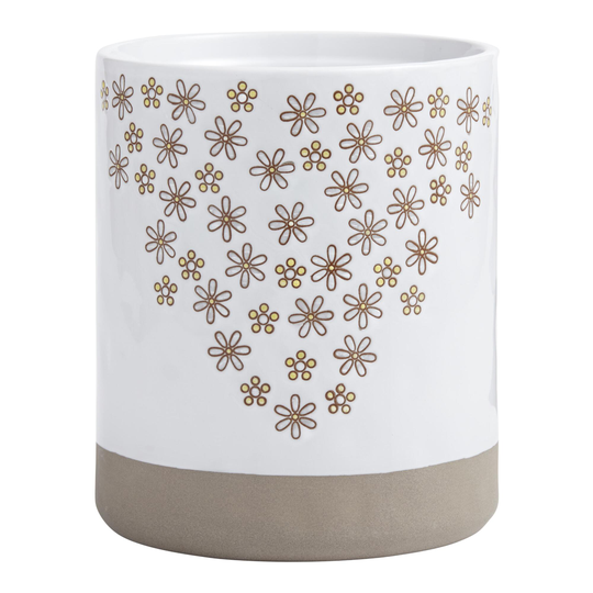White Wax Resist Daisy Ceramic Utensil Holder With Lid by World Market