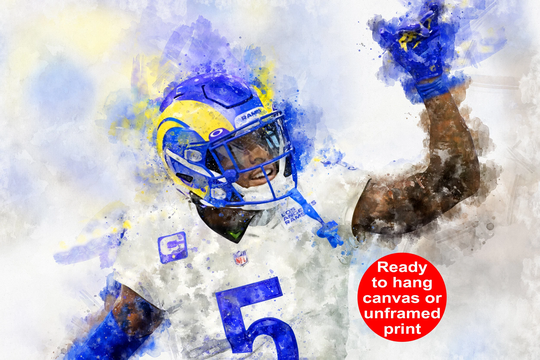 Jalen Ramsey Watercolor, Los Angeles Rams Wall Art, La Canvas, Superbowl Champions