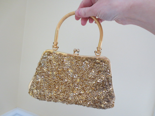 Vintage Gold Sequin & Beads Hand Bag By Grande Maison Blanche
