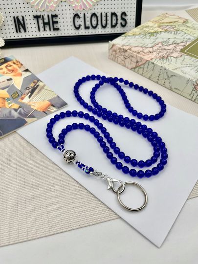 Cobalt Glass Pearl, Id Lanyard, Blue Pearl Jewelry, Pearls, Necklace Id, Id Hook, Airplane