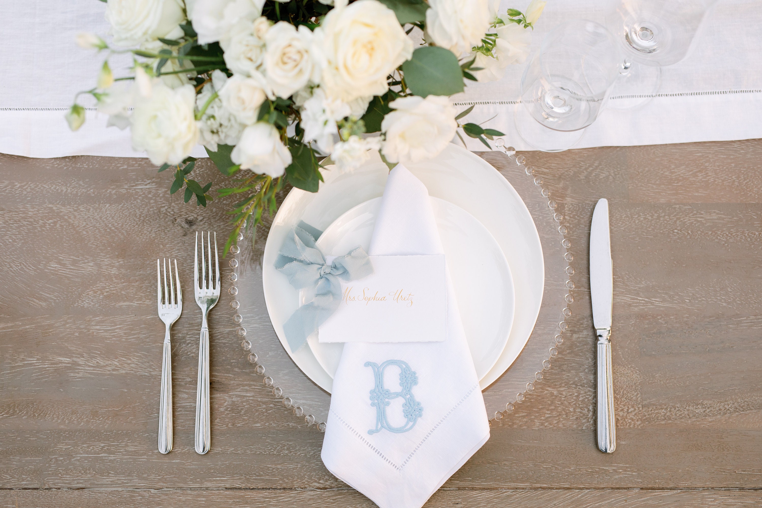 Cotton & Linen Blend Hemstitch Dinner Napkins With Monogram - Sold in Sets Of 4