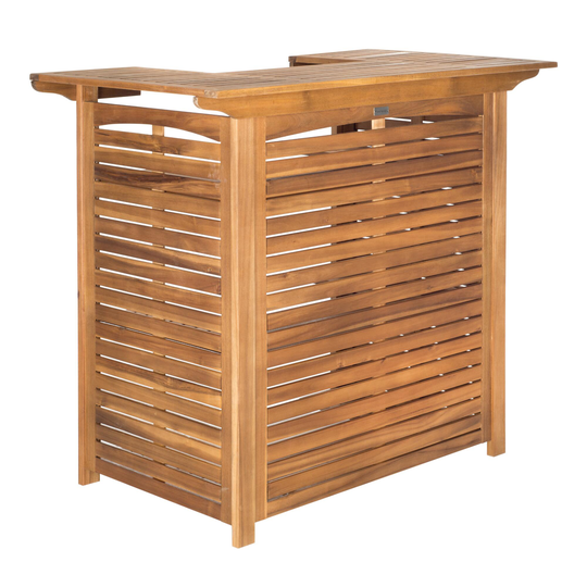 Acacia Wood Herrin Outdoor Patio Bar Table with Shelves: Gray by World Market