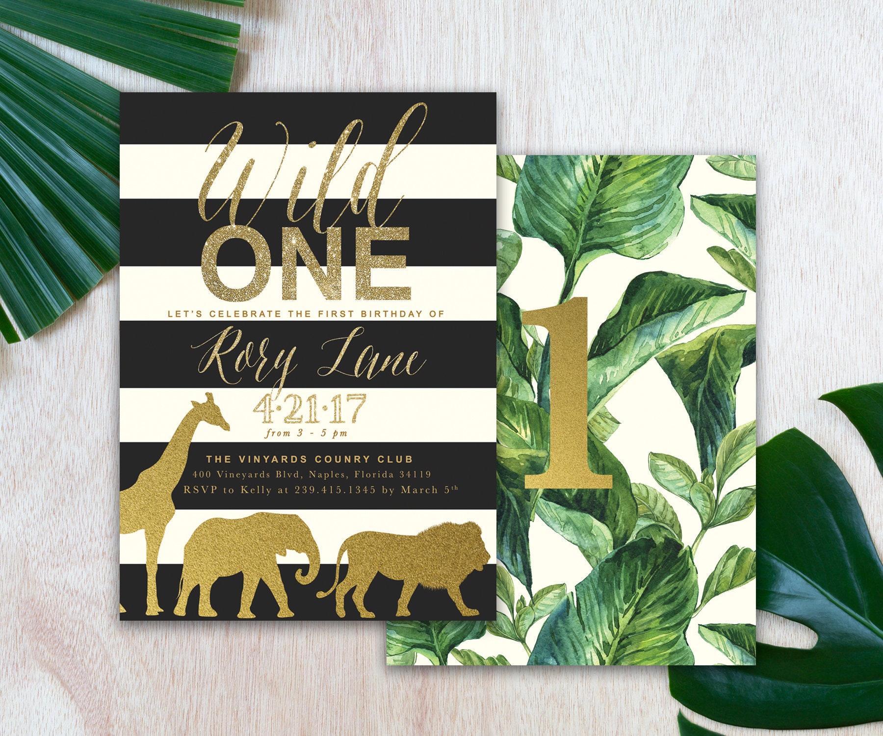 Wild One Birthday Invitation, Safari 1st Invite, Boy Or Girl Party Modern, Printed Printable - Rory