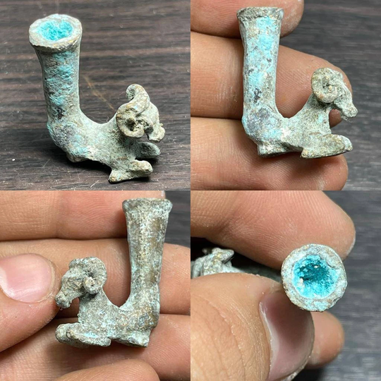 500Bc Ancient Near Eastern Bronze Rhyton Vessel With Ram Head