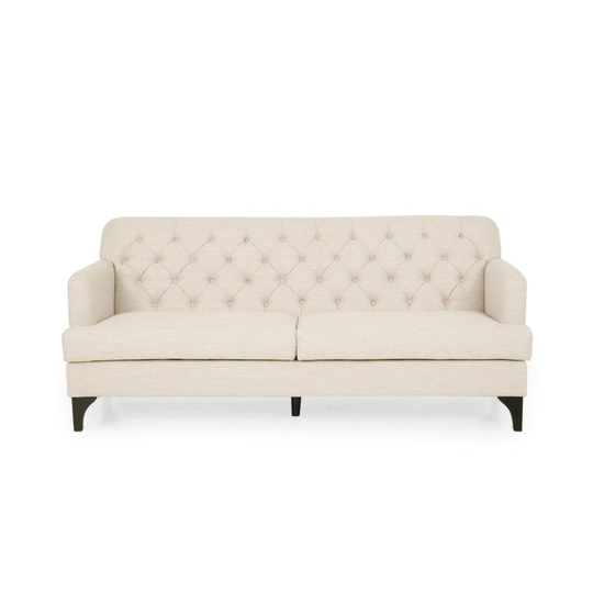 Best Selling Home Decor Post wick Midcentury Beige and Dark Brown Polyester/Blend Sofa in Off-White | 311455