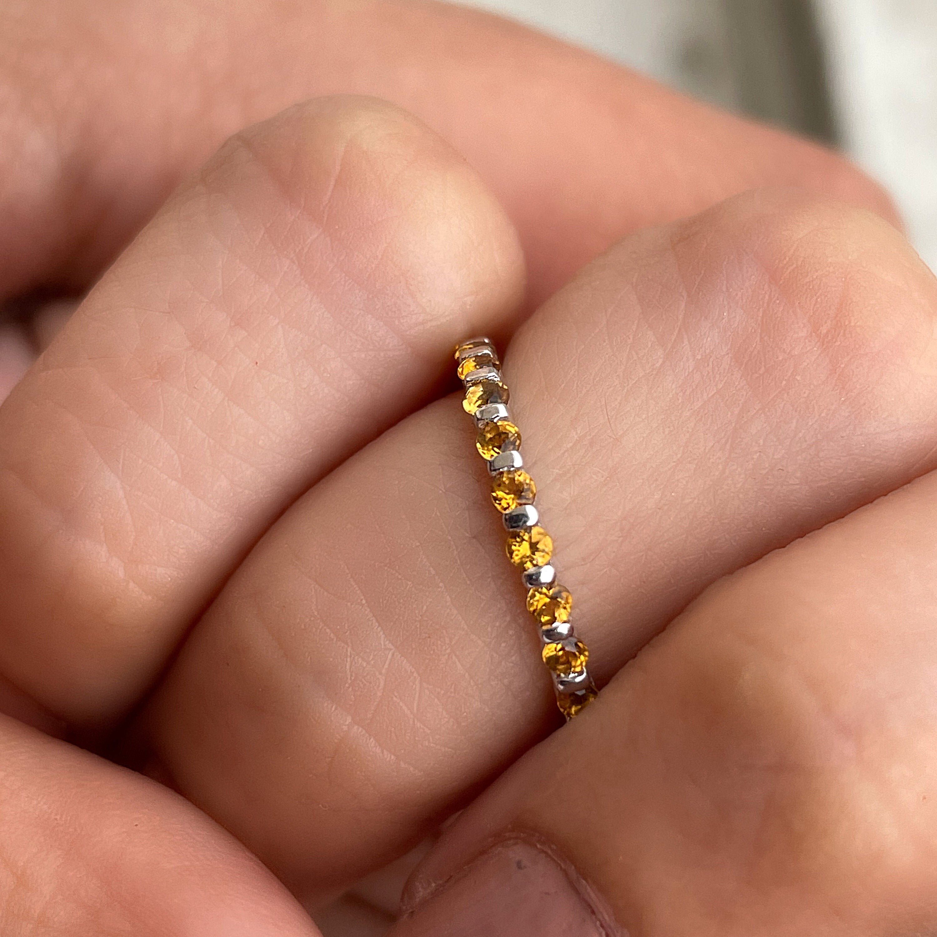 3/4 Ct Citrine Eternity Band, Half Ring, November Birthstone Bar Set Ring