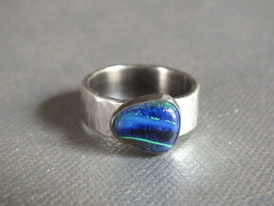 Azurite Malachite Handmade Sterling Silver Ring Size 7 1/2 Metalsmith James Blanchard 8 3/4 Free Sizing