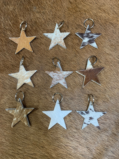 100% Real Brazilian Cowhide Star Keychain With Leather Backing