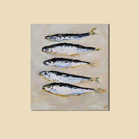 Fish Art Seafood Painting Sardine 7 By 8 Kitchen Textured Original Artwork Food For Gift