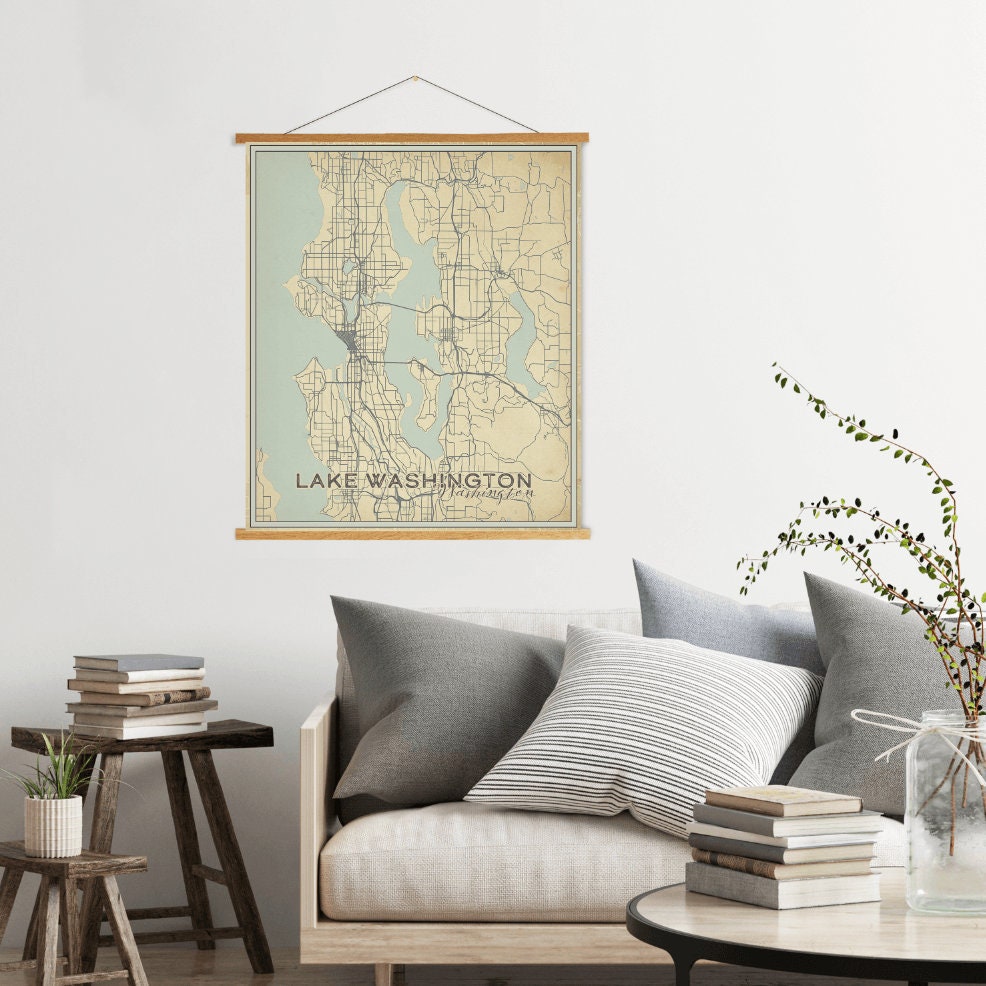 Lake Washington Street Map Print | Magnetic Poster Frame Printed Marketplace