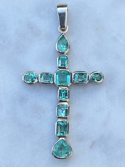 9 Carats, Genuine Colombian Emerald Pendant, Cross Pendant, Silver 925, Real Natural Emerald, Colombian Art, Muzo Emeralds