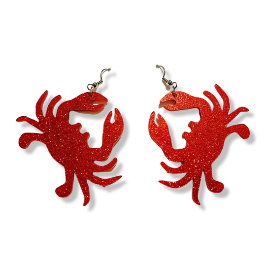 Glitter Crab Earrings - Cajun Accessories, Handmade Earrings, Jewelry, Boil, Maryland Crabs, Got Crabs