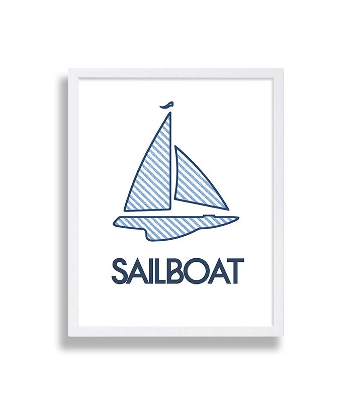 Baby Nursery Decor Sailboat Print Boy's Room Nautical Art Kids Customized Blue