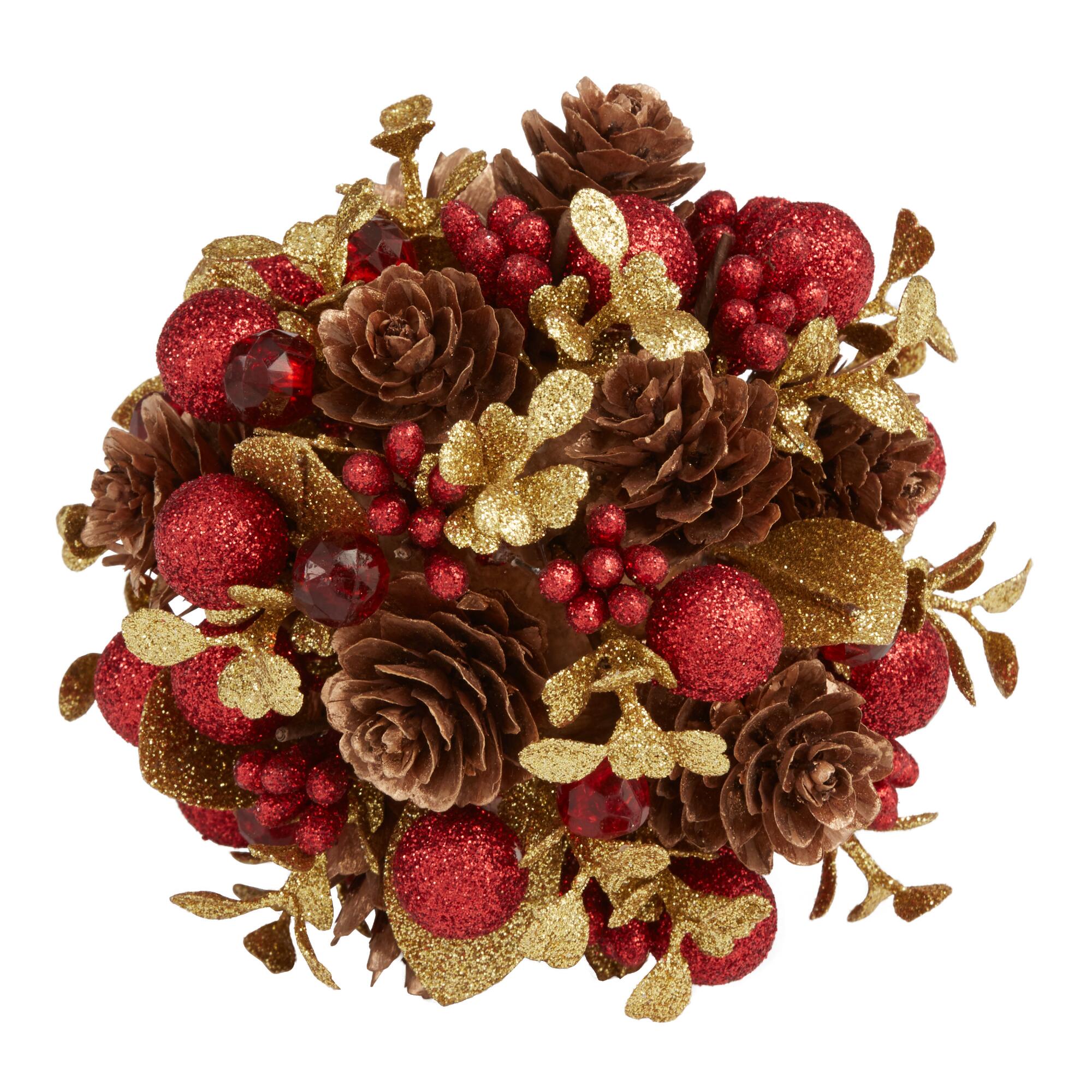 Pier Place Red Berry and Pinecone Ball Decor: Red/Gold - Acrylic by World Market
