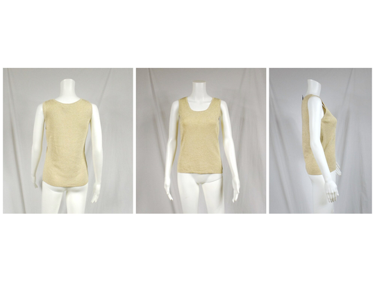 D.f.a. Silk Blend Gold Lame Sleeveless Sweater Us Size Small S