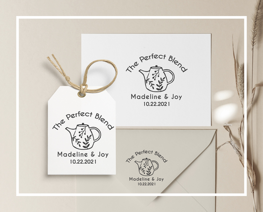The Perfect Blend Custom Stamp, Wedding Rustic Teapot Stamp -1946090120