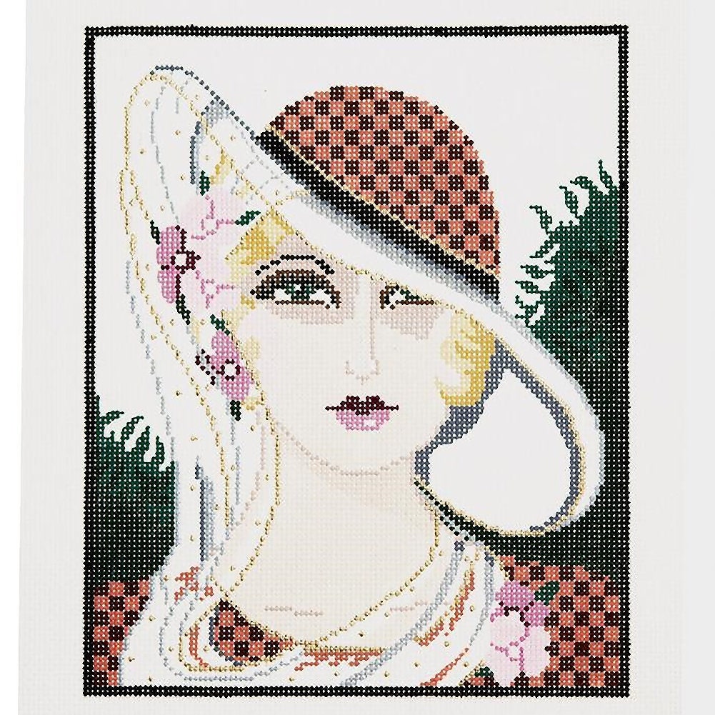 Needlepoint Handpainted Lee Vogue Girl Rust 8x10 -Free Us Shipping