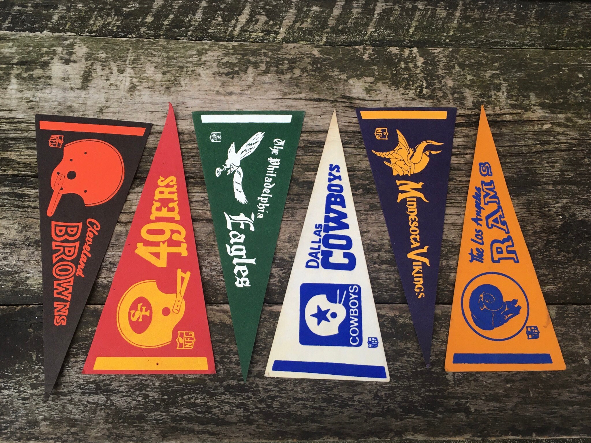 Choose Team Browns, 49Ers, Eagles, Cowboys, Vikings, Rams Vintage Nfl Football Pennant 1970S Era 12 Inch Felt Banner Flag Sports