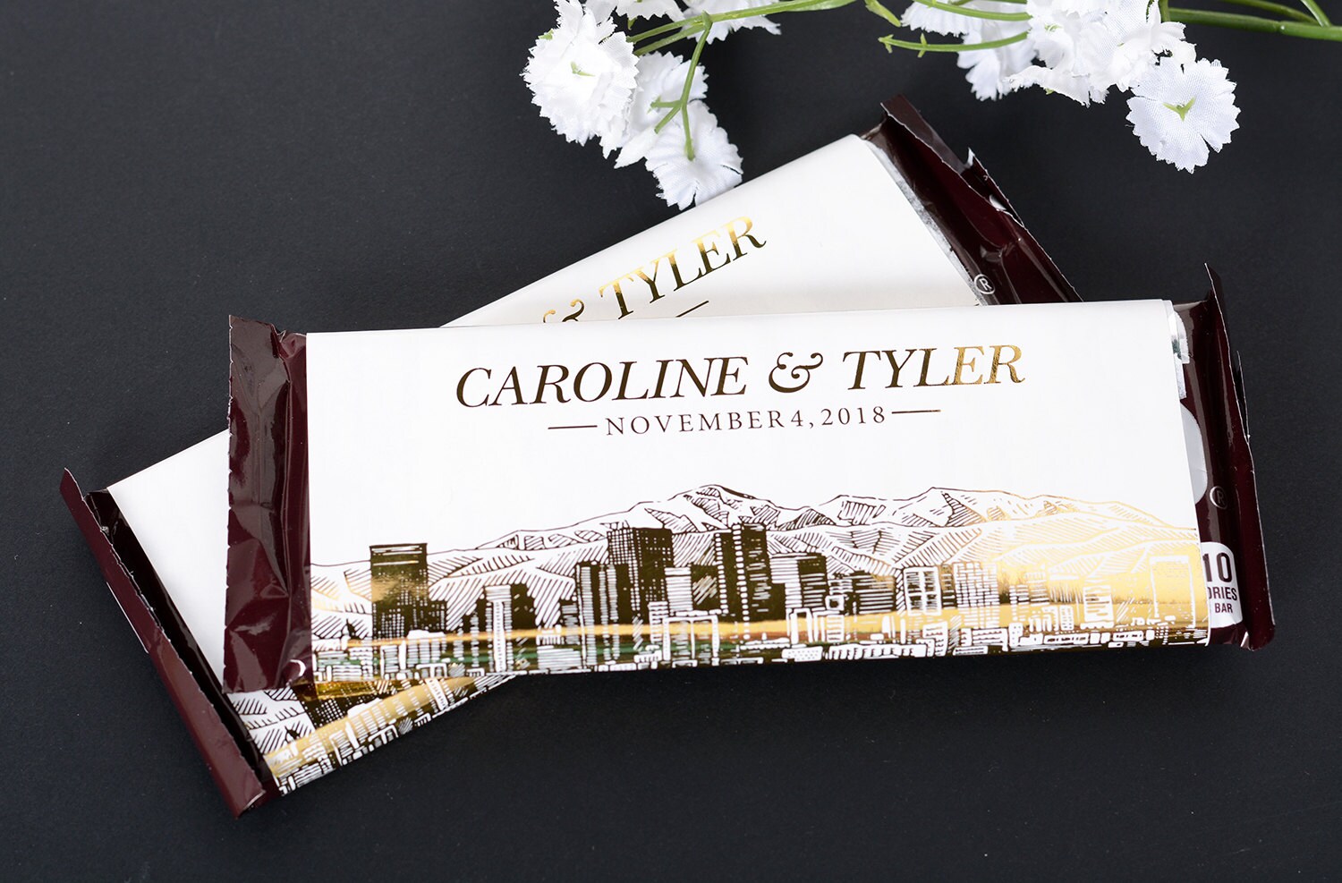 Wedding Candy Wrappers - Metallic Foil Chocolate Bar Wrappers Denver Labels Custom Stickers