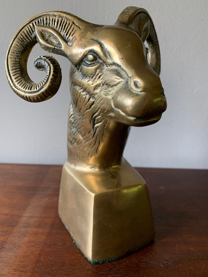 Vintage Brass Ram's Head Bookend